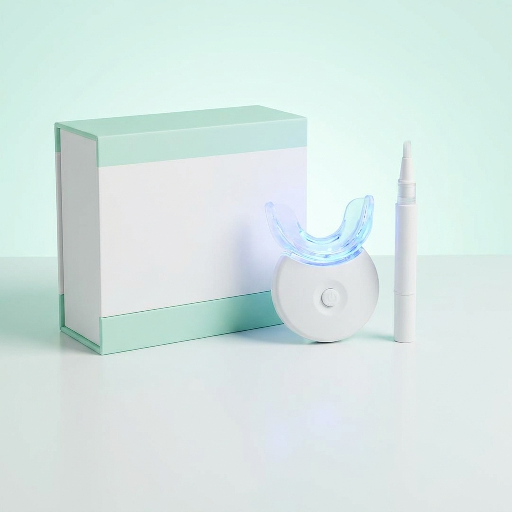 Kit de blanqueamiento dental LED Smiló — dispositivo, gel y packaging